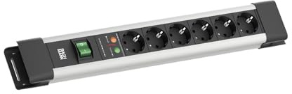 BACHMANN CONNECTUS 6-Fach Steckdosenleiste (Robuste Mehrfachsteckdose mit Schalter, Überspannungsschutz und 2m Kabel) Grau, Schwarz