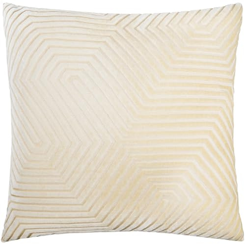 Paoletti Evoke Velvet Cushion Cover – Luxurious Chevron Pattern Decorative Square Cushion Case (Ivory - 55x55cm)