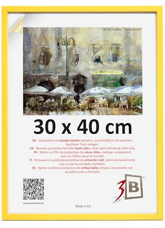 3-B Bilderrahmen LUND - Gelb - 30x40 cm - Holzrahmen, Fotorahmen, Portraitrahmen mit Acrylglas