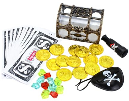 KEWUF 36 Stück schatztruhe kindergeburtstag, goldtaler, Piratenschatz Goldmünzen für Piratenschatz, Mitgebsel, Mitbringsel, Piraten Deko Kindergeburtstag, Schatzsuche Kindergeburtstag