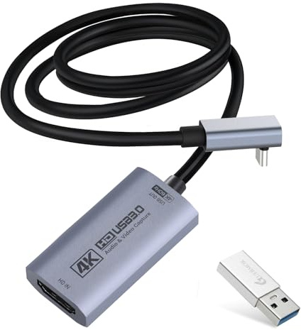 Guermok 4K 60FPS Video Capture Card, L-förmiger USB-C, 1m, 1080P 240FPS USB3.0 HDMI zu USB A/C Capture Karte für Streaming, kompatibel mit iPad/Mac OS/PC, Quest 3, OBS, PS5/4, Switch 2/1, Xbox/Kamera