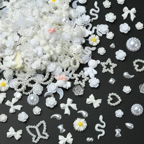 LEGENTLISUR 250 Stück Flache Rückseite Harz Charms Cabochons Zur Schmuckherstellung Süße Schleim Charms Für Heimwerker Handyhüllen Nägel Haarspangen Armbänder Scrapbooking Dekoration (Weiß)