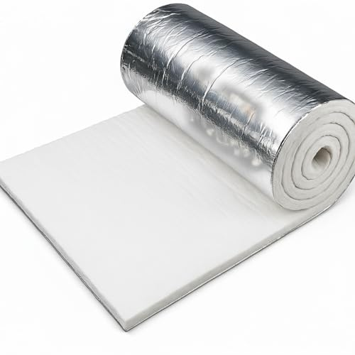 Sasylvia Aluminum Foil Faced Ceramic Fiber Blanket 24 x 96 8# 2400 F Ceramic Fiber Insulation for Kiln Furnace Chimney Fireplace HVAC Welding Soldering Oven Stove Pipe Insulation(1 Inch)