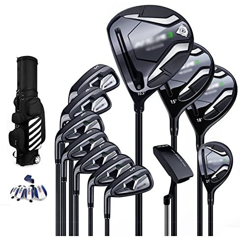 12 Piece Golf Set Left Handed, Men's Complete Golf Club Package Sets, Professional Golf Club Graphite Carbon Steel Shaft with Wheels Bag