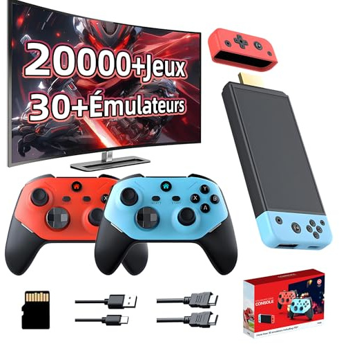 Console de Jeu rétro M66 bâton 64G, bâton de Jeu précharge 20000+ Jeux vidéo Classiques avec émulateur 30+, bâton de Console de Jeu sans Fil Sortie 4K HD, Bascule 3D Original, Multi-Langues, Bleu