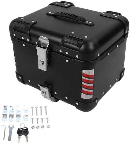 AOWINHIT 45L Topcase aus Aluminiumlegierung, Sicherheitsschloss, Kofferraum-Gepäckkoffer, Gepäck-Topcases, Reflektierende Sicherheitsaufkleber (Schwarz)