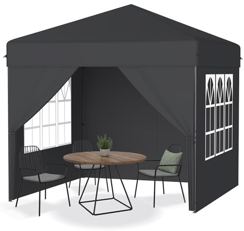 YRHome 2.5x2.5m Pop Up Faltpavillon Wasserdicht Pavillon Faltbar Stabil Winterfest mit Seitenwänden Gartenpavillon Höhenverstellbar Gartenzelt UV Schutz Partyzelt Festzelt inkl.Tragtasche - Anthrazit