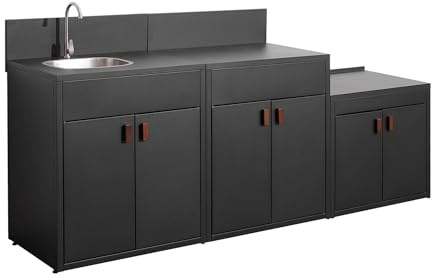 sweeek - Cuisine extérieure 3 modules acier inoxydable noir - Thira