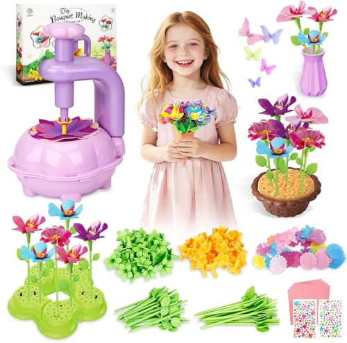 TOSUTO Il Laboratorio dei Fiori,Bouquet Fiori Bambini,Giocattolo Creativo con Macchina per la Produzione di Fiori Bambini,Bouquet Esclusivi per Ragazze dai 3 ai 9 Anni e Regalo di Compleanno - Viola