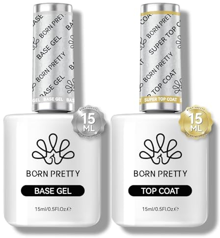 Born Pretty Top Coat Gel UV und Gloss Base Gel Set - 2x15ML No Wipe Super Top Coat Kein Absplittern Oder Abblättern Lang Anhaltend Unterlack und Überlack Set für Nail Art Maniküre Nageldesign