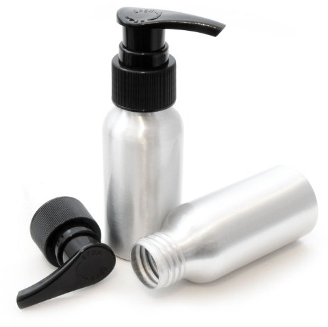 2er Set Aluminium Pumpe/Spender 50ml, Reise-Seifenspender mit schwarzem Aufsatz, Farbe: Silber - Marke Ganzoo