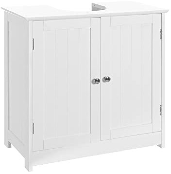 LOLAhome Mueble Bajo Lavabo de Madera Blanca de 60x60x30 cm con 2 Puertas y 2 baldas para Lavabos con Pedestal de Pie