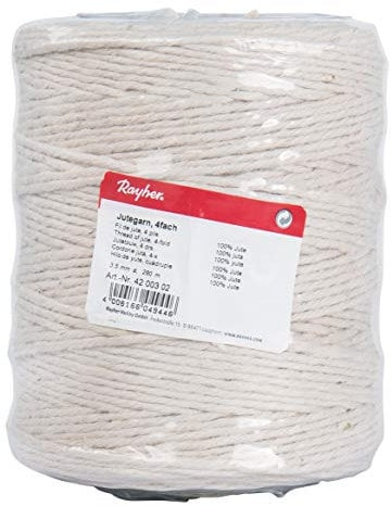Rayher 4200302 Cuerda yute blanca, 3 cabos, 3.5 mm diámetro, 280 m. Cordel yute resistente