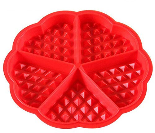 Selecto Bake Moule à gaufres et crêpes en silicone – Mini moule à muffins antiadhésif en forme de cœur – Idéal pour les gaufres du monde minceur et les recettes de petit-déjeuner, rouge