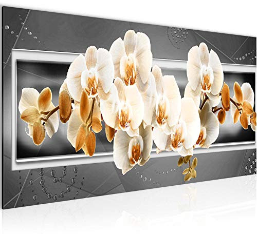 Runa Art Wandbild Blumen Orchidee 1 Teilig 100 x 40 cm Modern Bild auf Vlies Leinwand Abstrakt Wohnzimmer Grau Beige 204312c