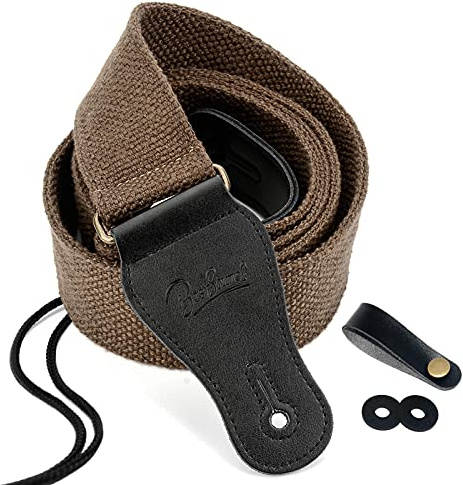 BestSounds Guitar Strap 100% Soft Cotton Genuine Leather Ends Strap for Acoustic Guitar, Electric Guitar, Bass & Mandolins