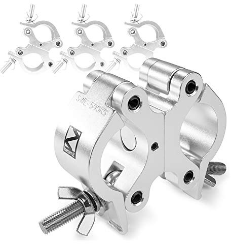 Beamz BC50-500D Swivel Coupler Truss Clamp Set, 4x High-Strength Aluminium Double Clips for Professional Staging and Lighting, Fits Tubes 48-51mm, 500kg Capacity