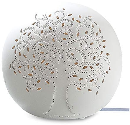 Gilde Lampe boule arbre de vie en porcelaine Blanc E 14 max 40 W D 16 cm