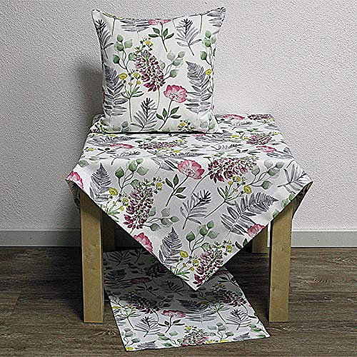 Hossner Tischdecke Mitteldecke Flora Blumen & Zweige 85x85cm weiß rosa grün WA