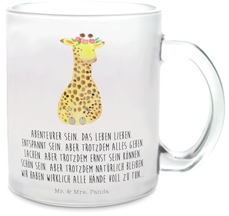 Mr. & Mrs. Panda Teetasse Giraffe Blumenkranz - Geschenk, Afrika, Teebecher, Freundin, Teetasse aus Glas, Selbstliebe, Teeglas, Glas Teetasse,