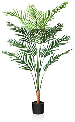 CROSOFMI Artificial Areca Palm Tree 130CM Fake Tropical Palm Plant,Perfect Faux Dypsis Lutescens Plants in Pot for Indoor Outdoor Home Office Garden Modern Decoration Housewarming Gift(1 Pack)