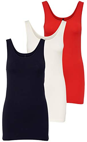 ONLY 3er Pack Damen Oberteile Basic Tank Tops weiß, schwarz, grau, blau, Creme Frauen Shirt lang Sommer Shirts Top 15201465 (M, FarbMix 5)