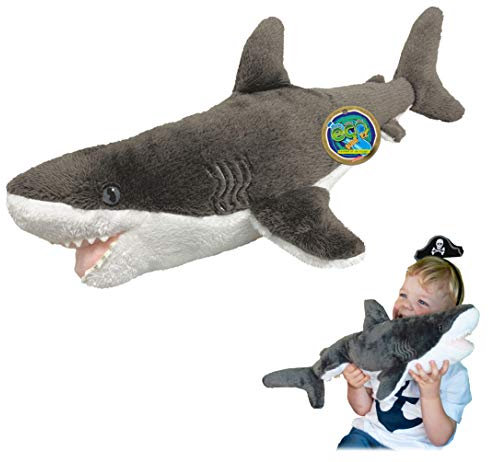 EcoBuddiez - Große Weiße Haifisch von Deluxebase. Großes 56cm weiches Plüschtier aus recycelten Plastikflaschen. Umweltfreundliches kuscheliges Geschenk für Kinder und süß Stofftier für Kleinkinder.