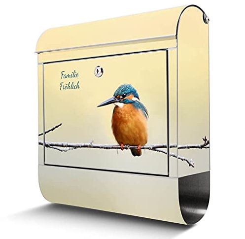 banjado® Briefkasten Edelstahl personalisiert mit Motiv Pause 38x43x12cm & 2 Schlüssel - rostfreier Edelstahl Briefkasten mit Zeitungsfach - Postkasten A4 Einwurf inkl. Montagematerial