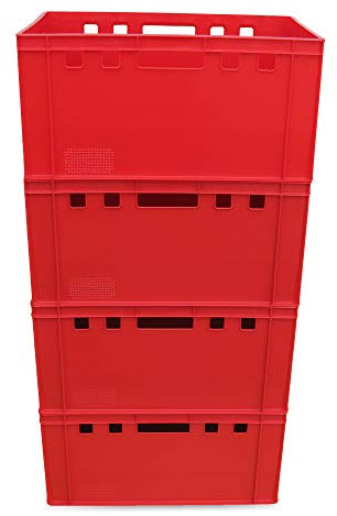 kanister-vertrieb® 4er Set E3-Kiste Eurobox Metzgerkiste Lagerbox 60x40x30 cm stabil für Lebensmittel geeignet (rot)