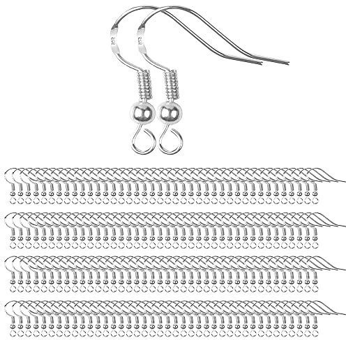 Ohrring Haken,925 Sterling Silber Ohrhaken 200 Stück Nickelfreie Ohrhaken mit Kugel Spule für DIY Ohrhänger Schmuckherstellung Ohring Zubehör