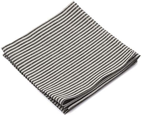LinenMe Set 4 Servietten Schwarz Gestreift Leinen Baumwolle Jazz, 51 x 51 cm