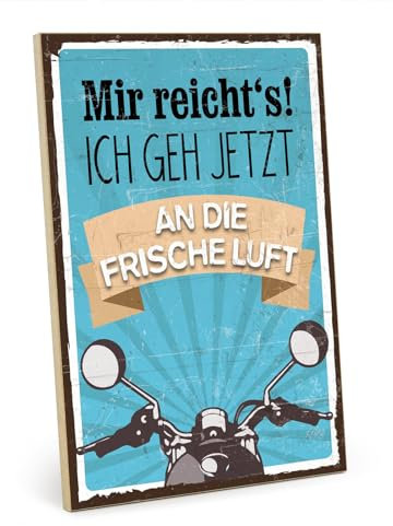 TypeStoff Holzschild mit Spruch – Motorrad fahren - frische Luft – im Vintage-Look mit Zitat als Geschenk und Dekoration - HS-00670