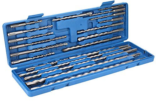 SDS Masonry Drill Bit Set - 20pcs, Concrete, Bricks & Stones, Carbon Steel + Carbide Drill Tips