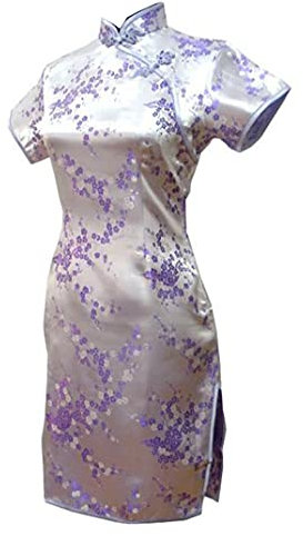 Robe courte chinoise courte Qipao élégante pour femme avec col mandarine Cheongsam - Violet - S