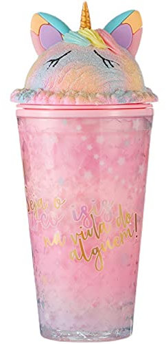 Gobelet de voyage licorne avec paille pour boisson glacée et congélateur, tasse avec couvercle pour pique-nique, fête, anniversaire (licorne dormante, rose 2, 450 ml)