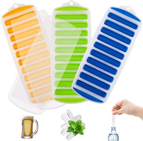 3 Piezas Bandeja para Cubitos de Hielo parte Inferior de Silicona Cubitos de Hielo Reutilizables de Fácil Liberación con Tapa Extraíble Antiderrames para Bebidas Deportivas y Botellas de Agua