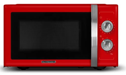 SCHNEIDER - SMW23VMR - Microonde grill vintage - 23 litri - 6 livelli di potenza - Piatto girevole (27 cm) - Rosso