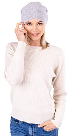 Velanio Cashmere Damen Kaschmir Beanie - Modische Oversized Slouchy Beanie Mütze für Damen aus 100% Kaschmir, hellgrau, Large