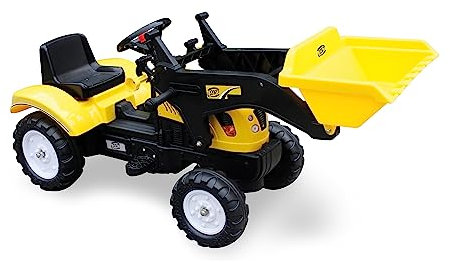 Teorema 67984 - Pedalbagger gelb und schwarz für Kinder, mit beweglicher Eimer und funktionierender Hupe, max. 35 kg belastbar