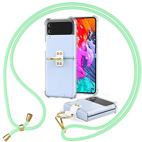 NALIA Klare Handyhülle mit Kette für Samsung Galaxy Z Flip4 Hülle, Mint