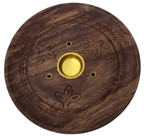 SAMASIA Round wooden incense holder | Ash Catcher and Cone Burner | For Aromatherapy, Meditation, Yoga, Reiki, Weddings (Pack of 1)