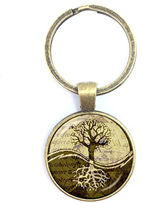 Yin-Yang Porte-clés Ying Yang Symbole Magique Zen Classique Porte-clés Cabochon en Verre Arbre de Vie Porte-clés pour Homme Femme Fille Cadeau, blanc, L