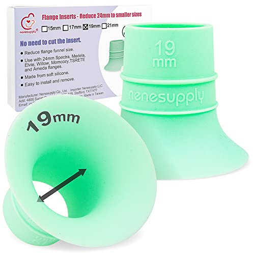Nenesupply 2nd Generation 19mm Flange Inserts Compatible with 24mm Flange of Elvie OG Elvie Stride Spectra Momcozy Willow Reduce 24mm to 19mm Replace Elvie Inserts Not Original Elvie Pump Parts