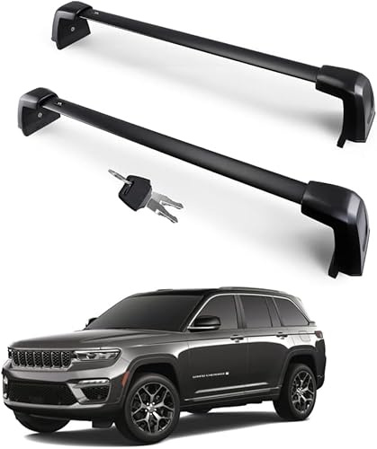 Autekcomma Abschließbare, robuste Dachträger-Querstangen, 136 kg, kompatibel mit Grand Cherokee 2022–2024, aus 100% Metall, Aluminium, Anti-Diebstahl-Querstangen für Kajak, Gepäck, Ski, Fahrradträger