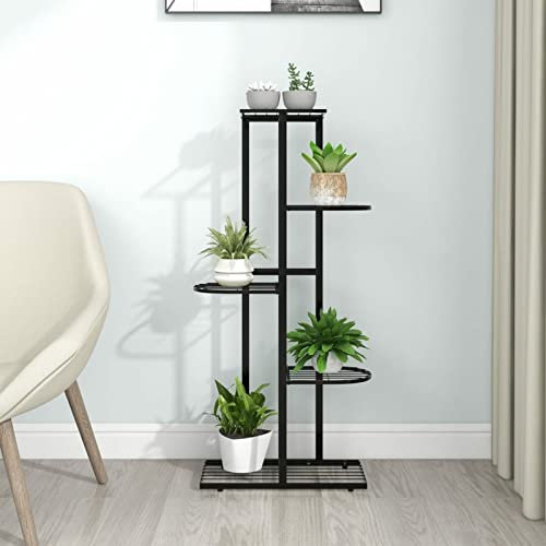 Festnight Blumenständer 5-Etagen Pflanzenständer Metall Eck-Pflanzenregal Blumentreppen Pflanzenregalen Pflanzenregal Blumenregal 43x22x98 cm Schwarz Metall