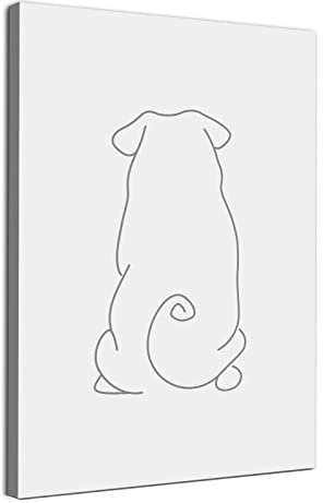 Minimalist Line Art Wanddekoration Leinwand Hund Linie Kunstwerk Schwarz und Weiß Linie Gemälde Abstrakt Mops-Poster Tierlinie Bild Abstrakt Minimalistischer Druck Schwarz Abstrakter Hund Wandkunst