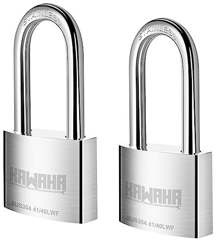 KAWAHA 41/40L-2P Cadenas à anse longue en acier inoxydable haute sécurité avec clé pour une utilisation en intérieur et extérieur (acier inoxydable, très résistant, antirouille) (40 mm, clés