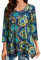 Enmain Camiseta Mujer Manga 3/4 Top Túnica Larga Cuello de Pico Blusa Elegante y Cómoda Talla Grande Tops Estampadas T Shirt para Mujeres,Azul y Verde,XL