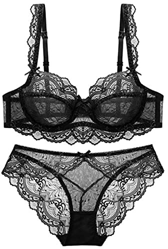 WEITING Ensemble de sous-vêtements sexy en dentelle ultra fine soutien-gorge et culotte grande taille ensemble lingerie femmes soutien-gorge A B C D E bonnet 95C 95D-noir, 85B
