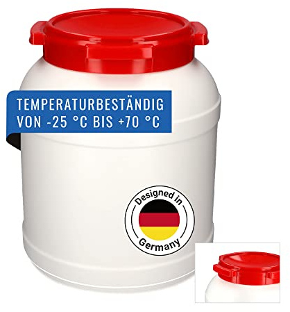 DENIOS® Weithalsfass WH 26, aus Polyethylen (PE), 26 Liter Volumen, weiß/rot, maximal sicher
